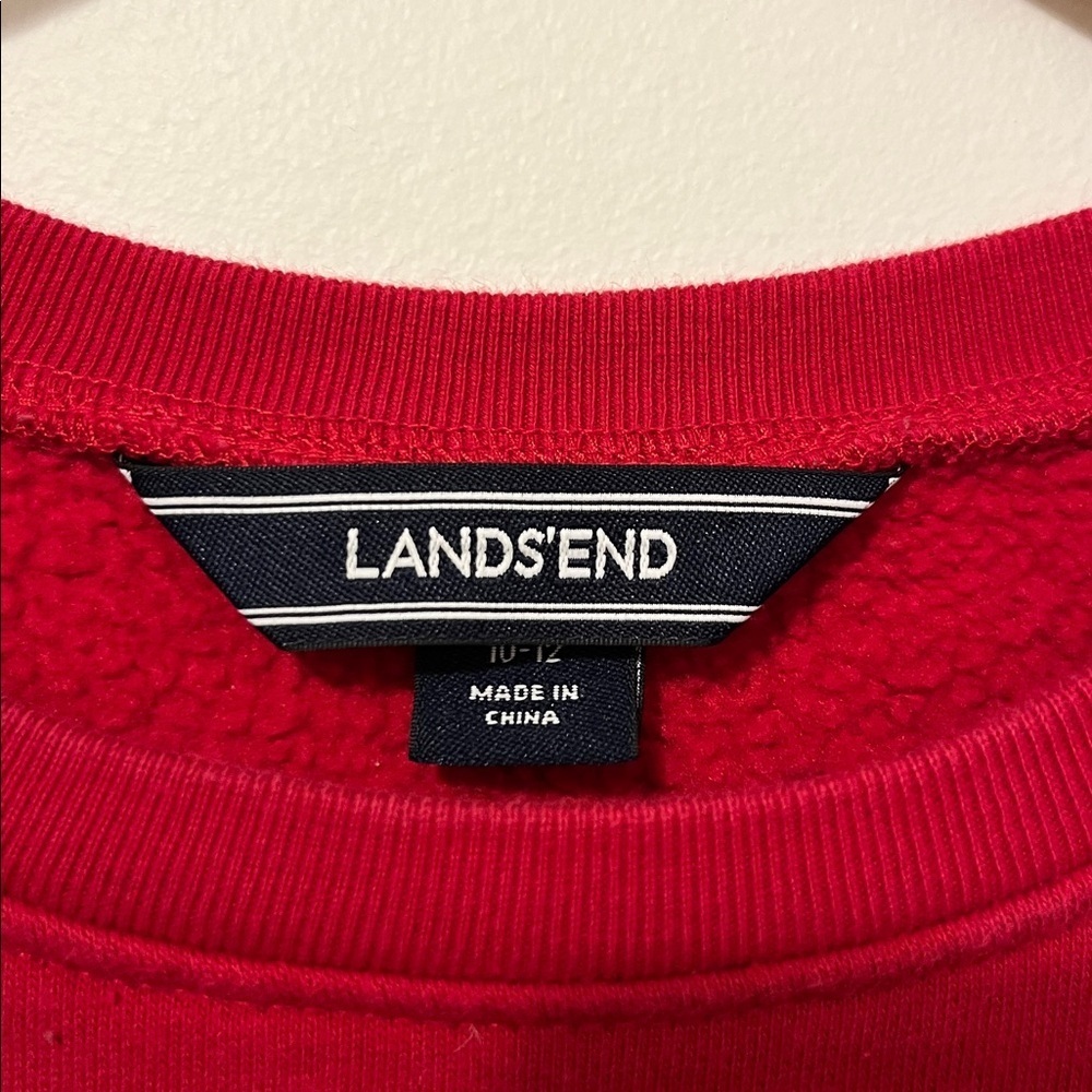 LANDS END Polar Bear Sequin Crewneck Sweater Sweatshirt Red Holiday Winter EUC - Picture 3 of 7